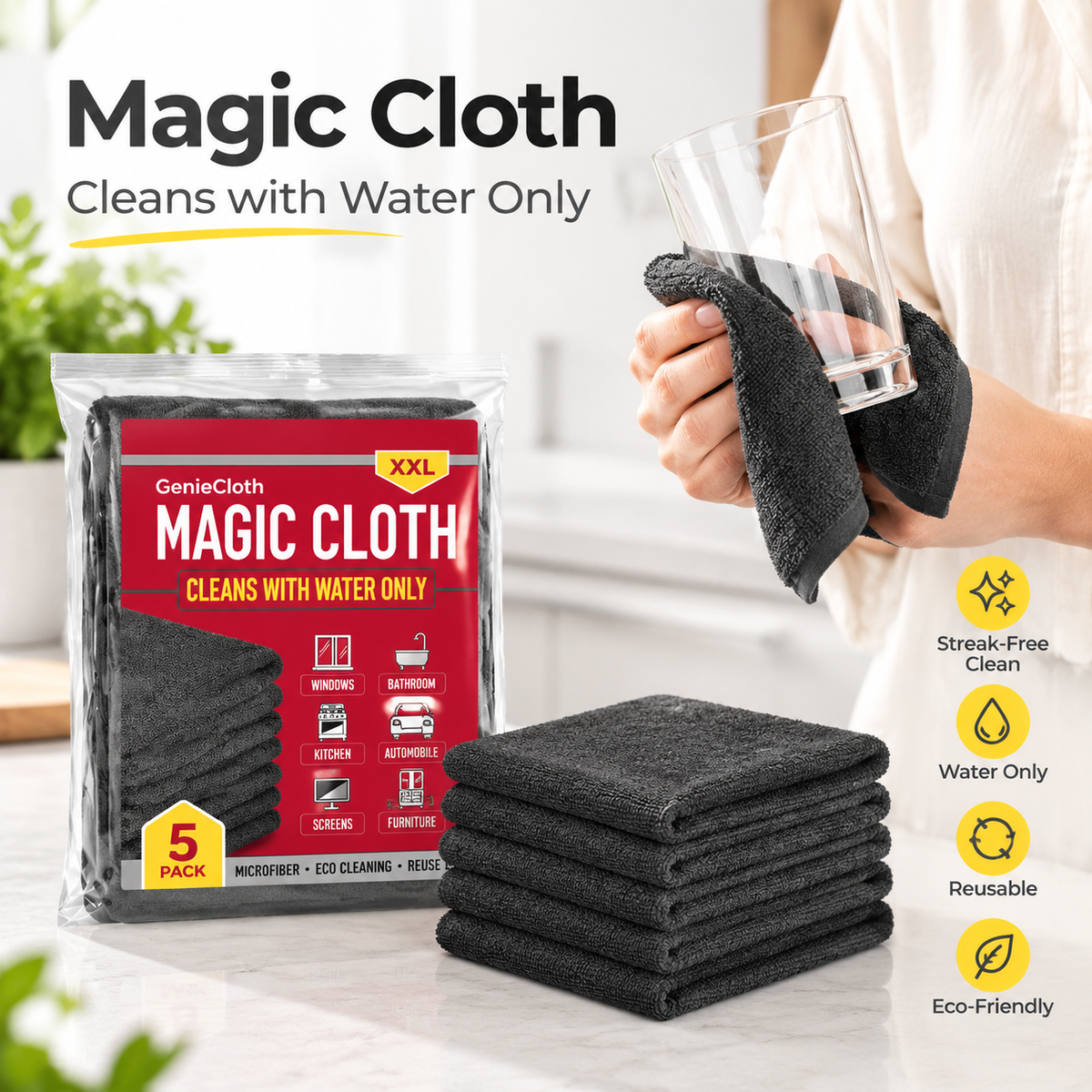 Magic Cloth  Reusable Microfiber Cloth with No Water Stains