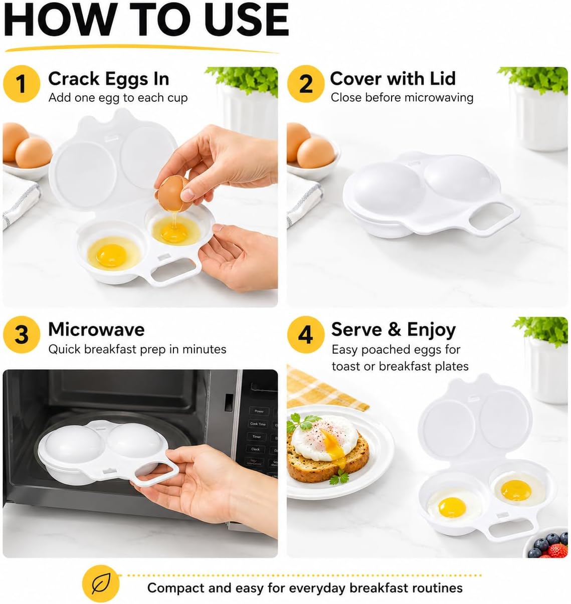 Microwave Egg Poacher-Quick & Easy 2-Cavity Egg Cooker for Perfect Poached Eggs in Minutes