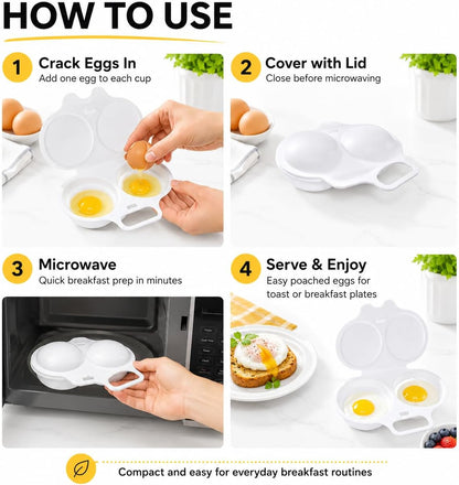 Microwave Egg Poacher-Quick & Easy 2-Cavity Egg Cooker for Perfect Poached Eggs in Minutes