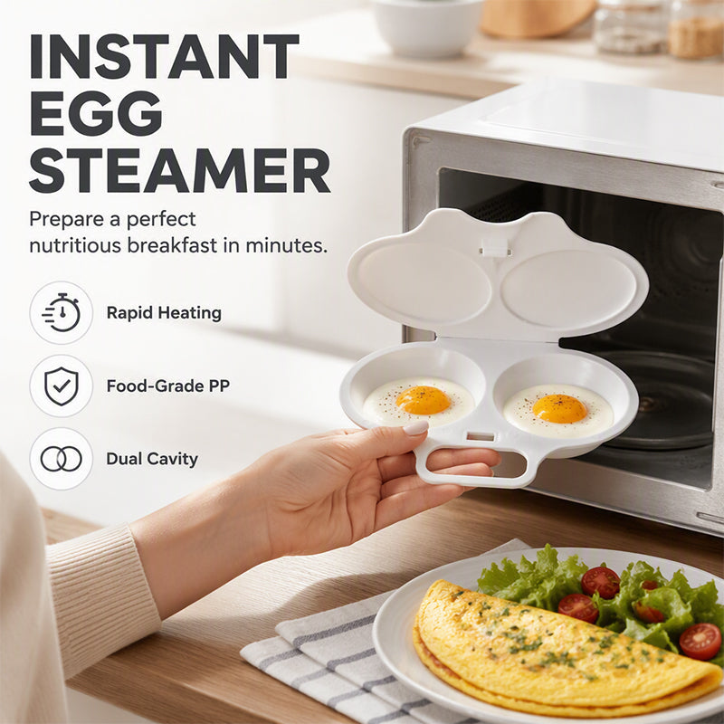 Microwave Egg Poacher-Quick & Easy 2-Cavity Egg Cooker for Perfect Poached Eggs in Minutes